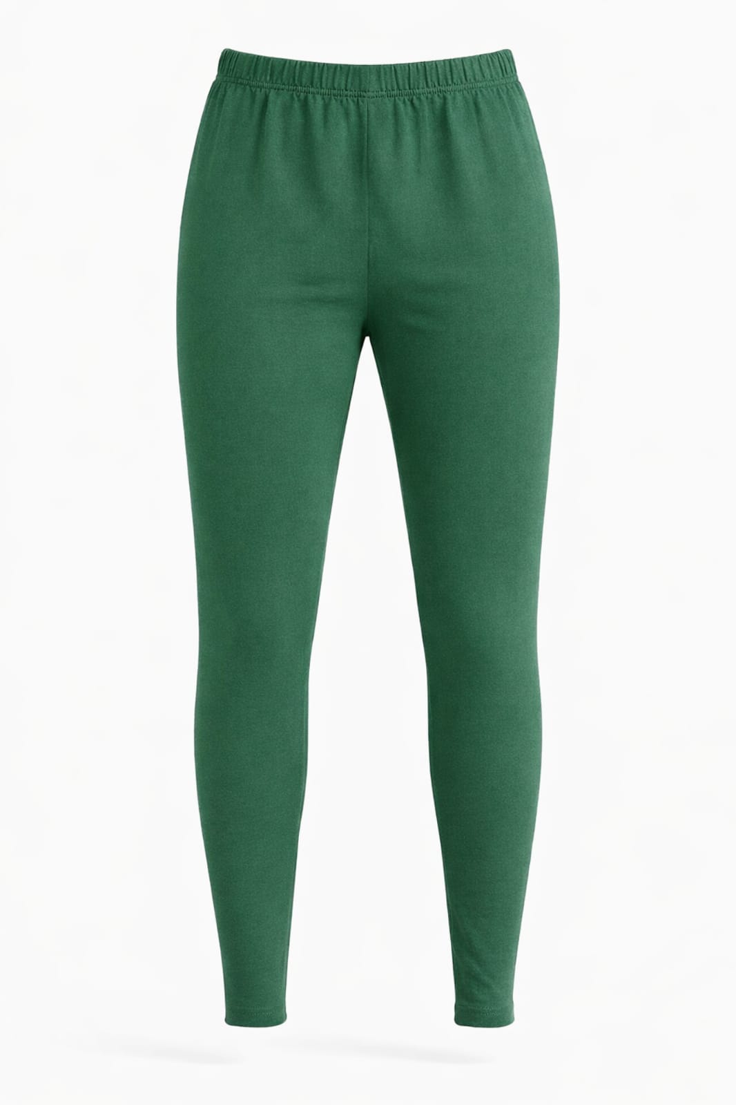 Full-length green leggings with an elastic waistband.